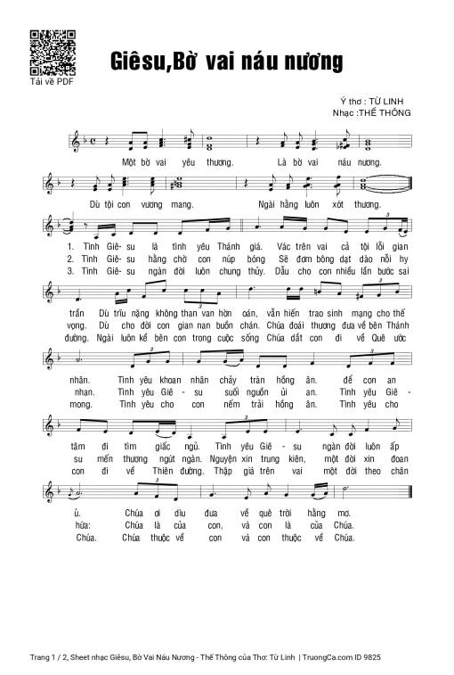 Sheet nhạc PDF bài Giêsu, Bờ Vai Náu Nương - Thế Thông