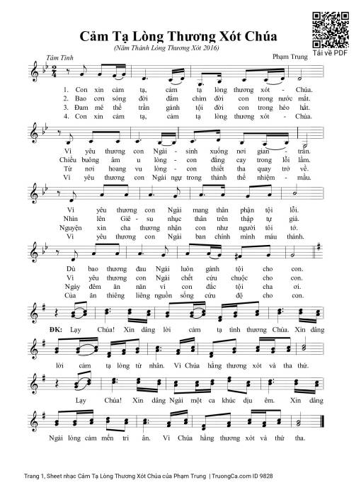 Sheet nhạc PDF bài Cảm Tạ Lòng Thương Xót Chúa