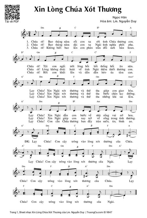 Sheet nhạc PDF bài Xin Lòng Chúa Xót Thương