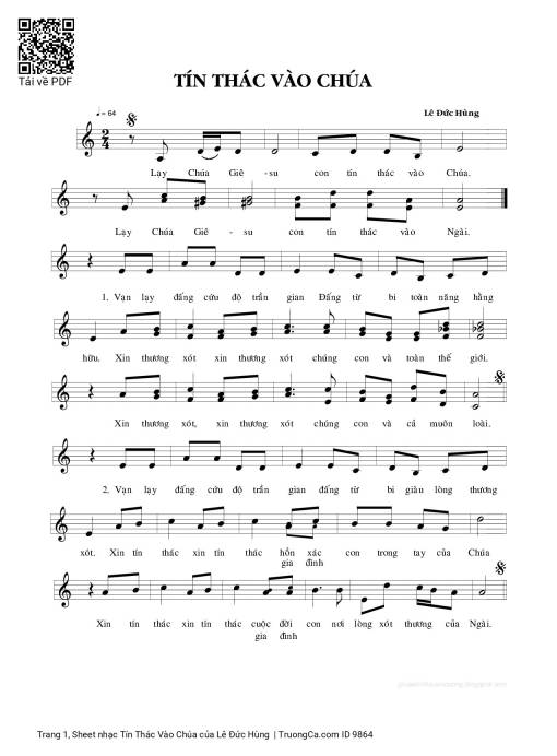 Sheet nhạc PDF bài Tín Thác Vào Chúa