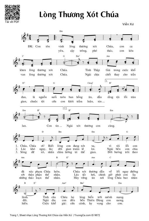 Sheet nhạc PDF bài Lòng Thương Xót Chúa