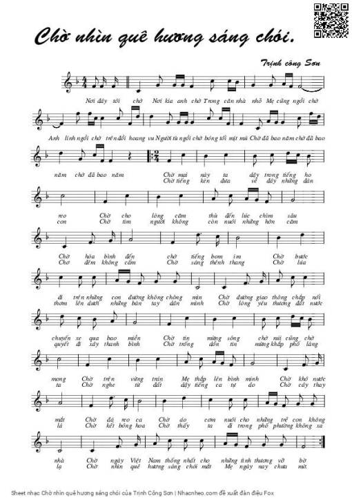 Sheet nhạc PDF bài Chờ nhìn quê hương sáng chói