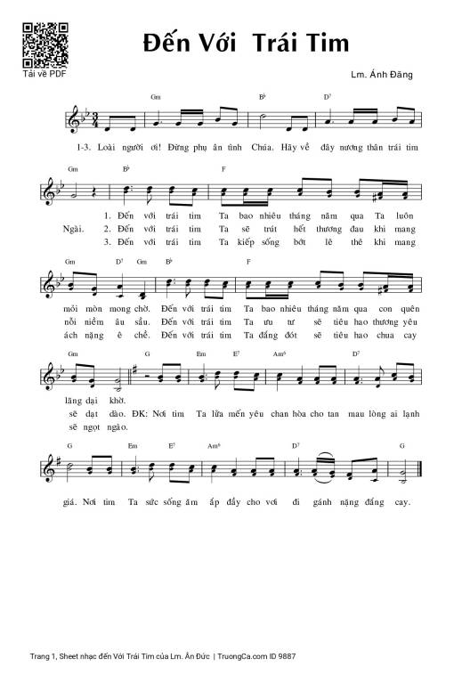 Sheet nhạc PDF bài đến Với Trái Tim