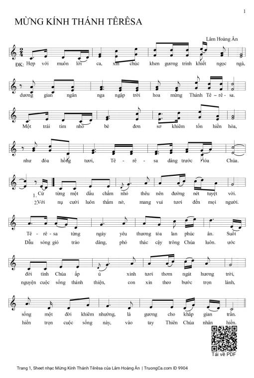 Sheet nhạc PDF bài Mừng Kính Thánh Têrêsa