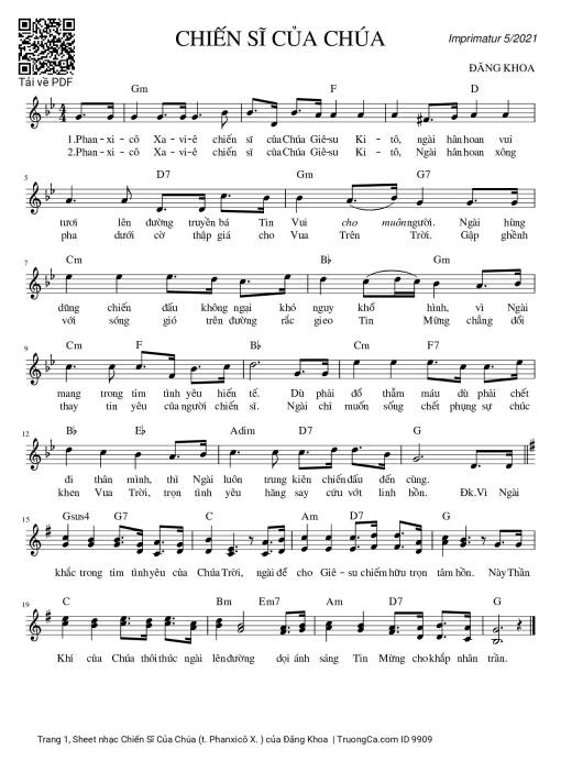 Sheet nhạc PDF bài Chiến Sĩ Của Chúa (t. Phanxicô X. )