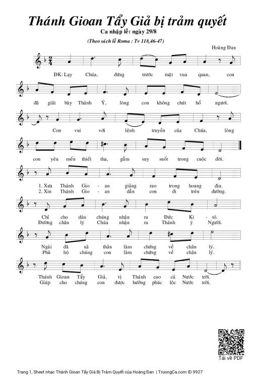 Sheet nhạc PDF bài Thánh Gioan Tẩy Giả Bị Trảm Quyết