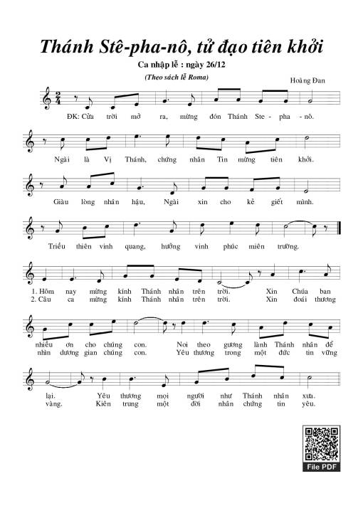 Sheet nhạc PDF bài Thánh Stêphanô, Tử đạo Tiên Khởi