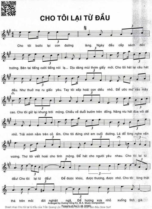 Sheet nhạc PDF bài Cho tôi lại từ đầu
