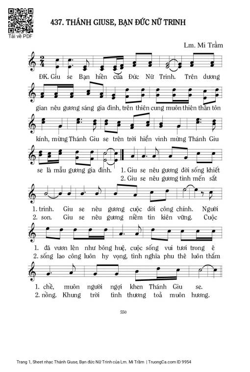Sheet nhạc PDF bài Thánh Giuse, Bạn đức Nữ Trinh