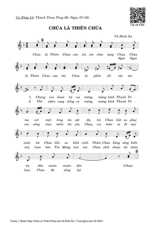 Sheet nhạc PDF bài Chúa Là Thiên Chúa