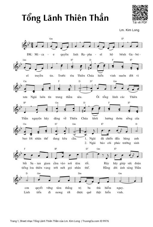 Sheet nhạc PDF bài Tổng Lãnh Thiên Thần