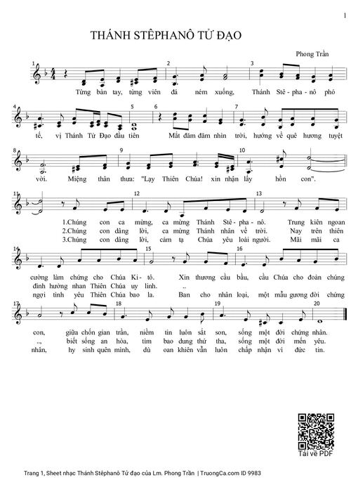 Sheet nhạc PDF bài Thánh Stêphanô Tử đạo