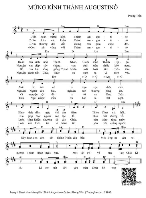 Sheet nhạc PDF bài Mừng Kính Thánh Augustino