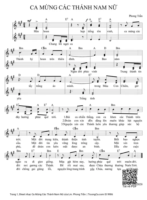 Sheet nhạc PDF bài Ca Mừng Các Thánh Nam Nữ