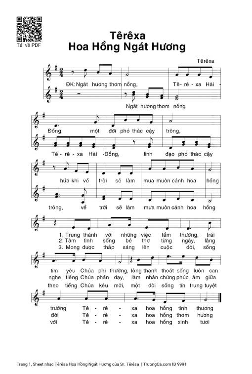 Sheet nhạc PDF bài Têrêsa Hoa Hồng Ngát Hương