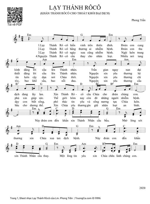 Sheet nhạc PDF bài Lạy Thánh Rôcô