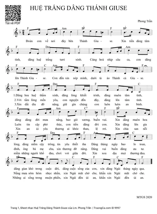 Sheet nhạc PDF bài Huệ Trắng Dâng Thánh Giuse
